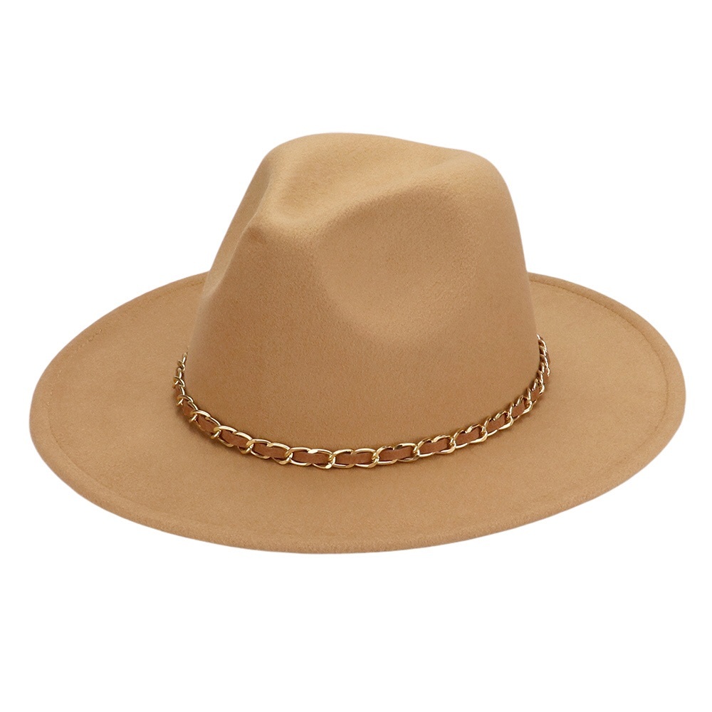 Tan Vegan Leather Braided Chain Band Fedora Hat